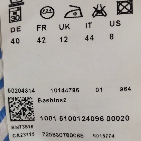 Hugo Boss blouse women's size 8 white with blue stripes business casual - Picture 6 of 14